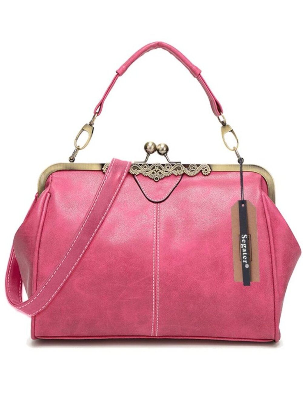 Women Vintage Small Retro Handbags Kiss Lock Crossbody Purse Frosted Leather